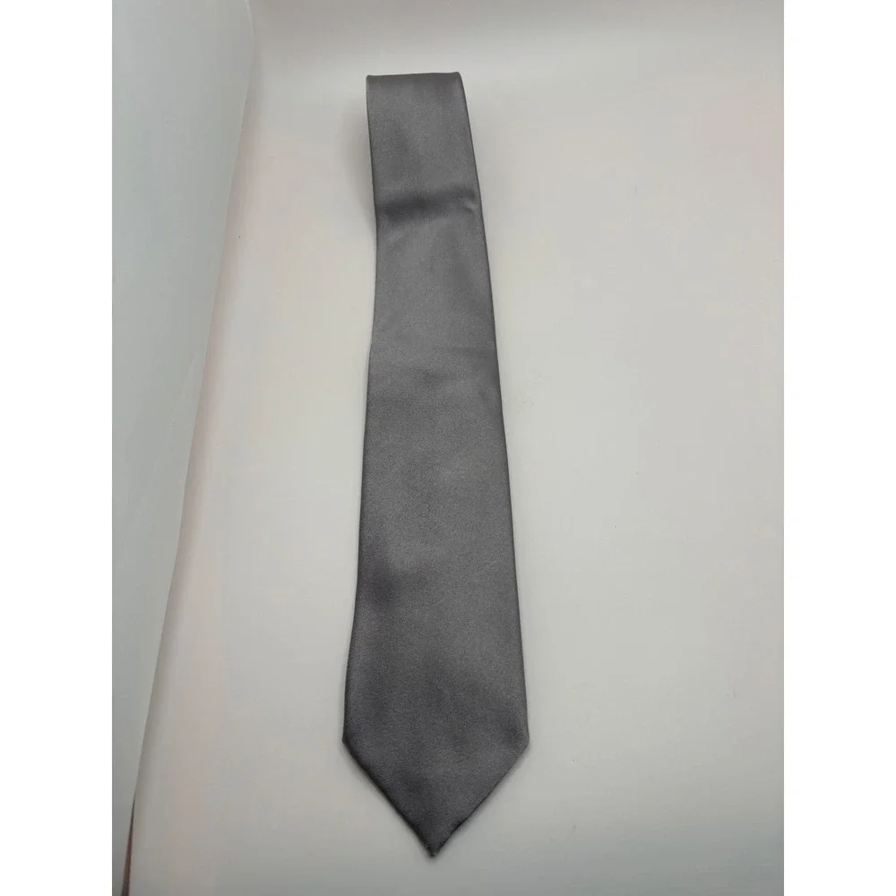 Gucci Mens Silk Tie Solid Charcoal Grey Crest Logo Silk Necktie Luxury Formal